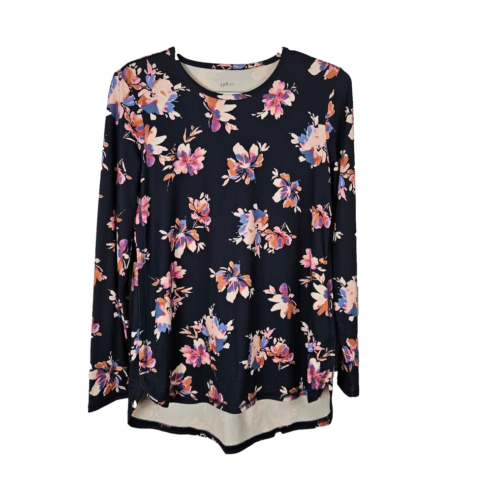 J.Jill Performance Fit Floral Print Shirt Size XS Long Sleeve Tee Hi-Low Stretch